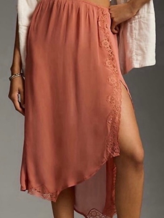 Anthropologie Dresses & Skirts - Anthropologie Sheer Asymmetrical Coral Skirt Slip Medium romantic, date lace
